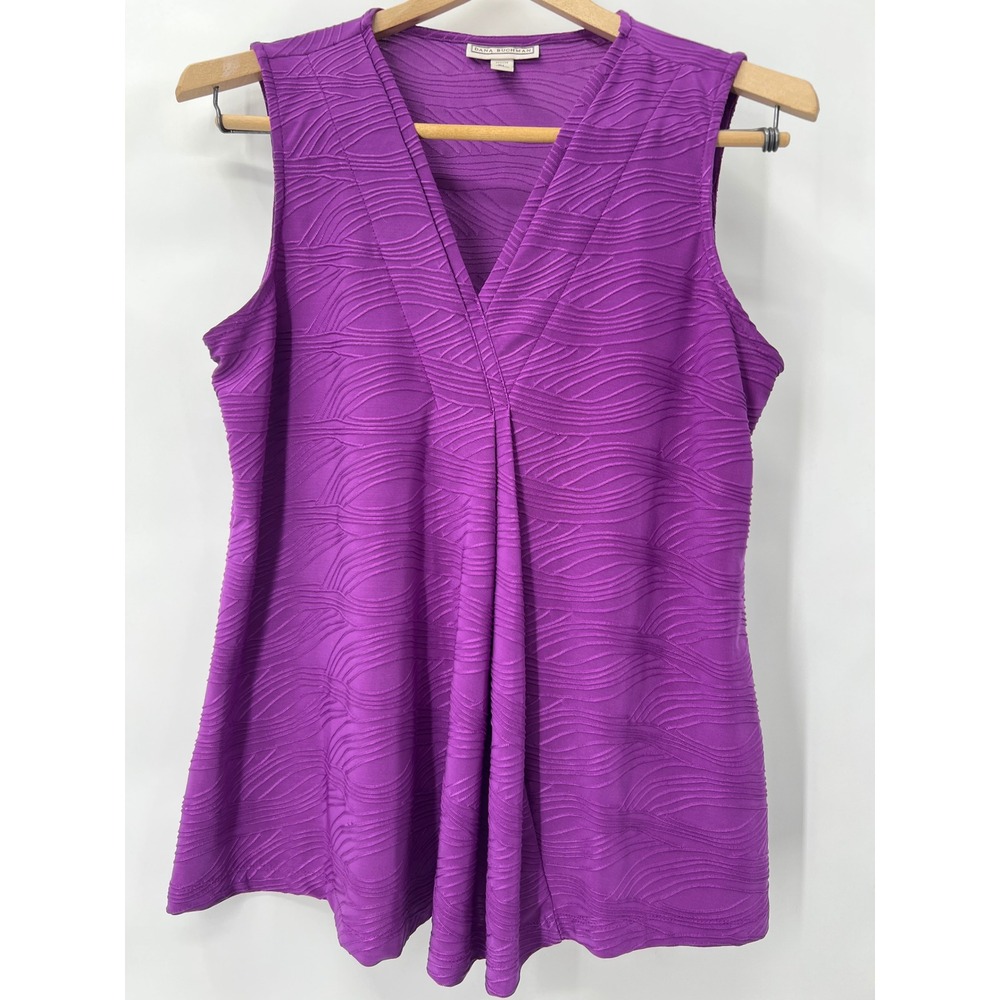 Dana Buchman Purple Textured Wave V-Neck Sleeveless‎ Top Petites PL